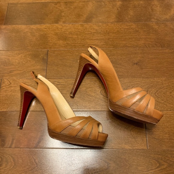 Christian Louboutin Tan Slingback Sandals - Picture 1 of 10